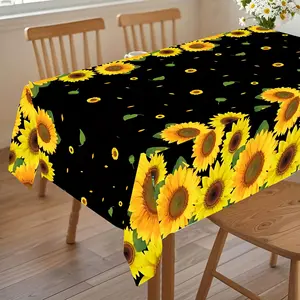 1-piece set of black background sunflower tablecloth, suitable for party tablecloths, Party decoration supplies, decorations for holiday homes, parties, weddings, picnics, etc