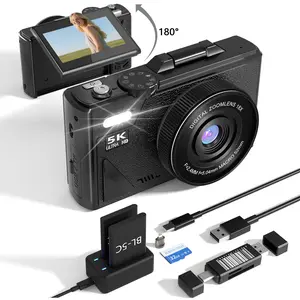 2025 Portable Retro Camera digital camera 5k,vlogging camera,180°digital camera with flip screen,camera for pictures,Travel Camera for Teens ,Summer Gifts Black/White