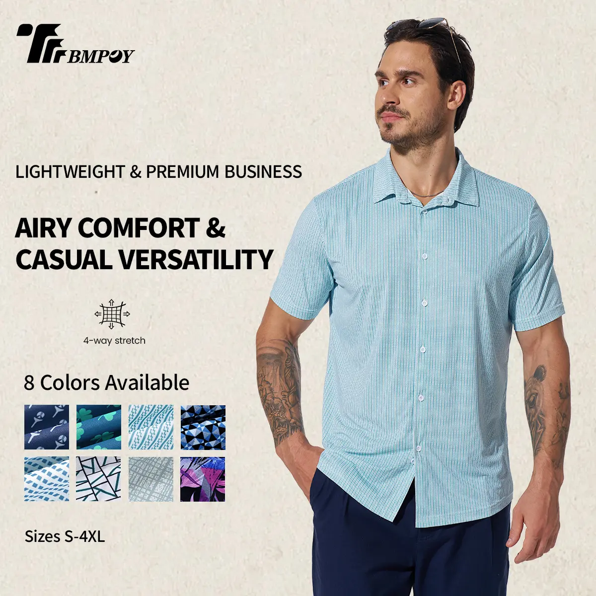 TBMPOY Men's Performance Printed Polo Shirt, Moisture Wicking Quick Dry Stretch Golf Polo, Lightweight Breathable Business Casual Short Sleeve Collared Shirt for Office Travel Outdoor