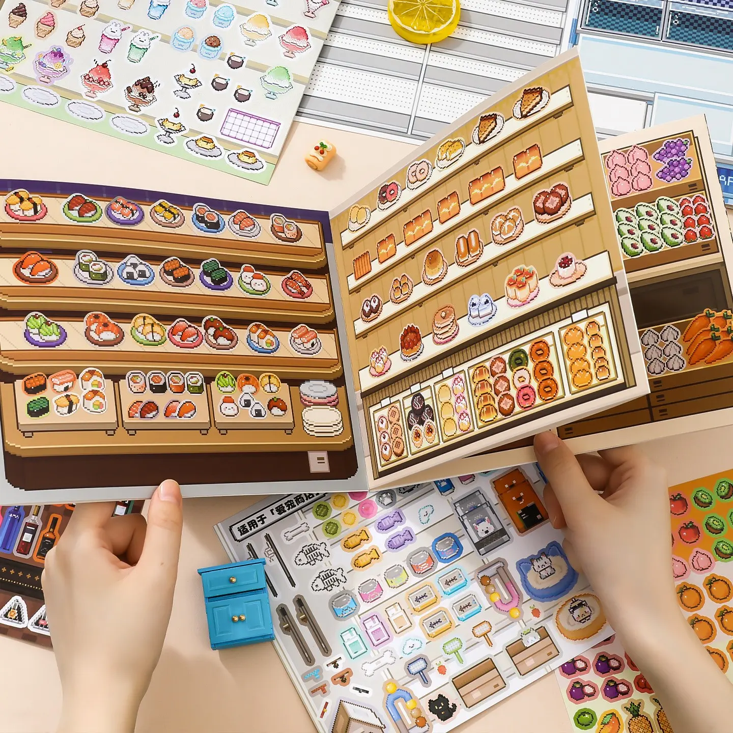 1 Piece Sticker Book Copper Paper Material Pixel Shop Series Decorative Materials Art Stickers Hand Account Stationery Water Bottle Multi-Scene Decoration Decal Sticker