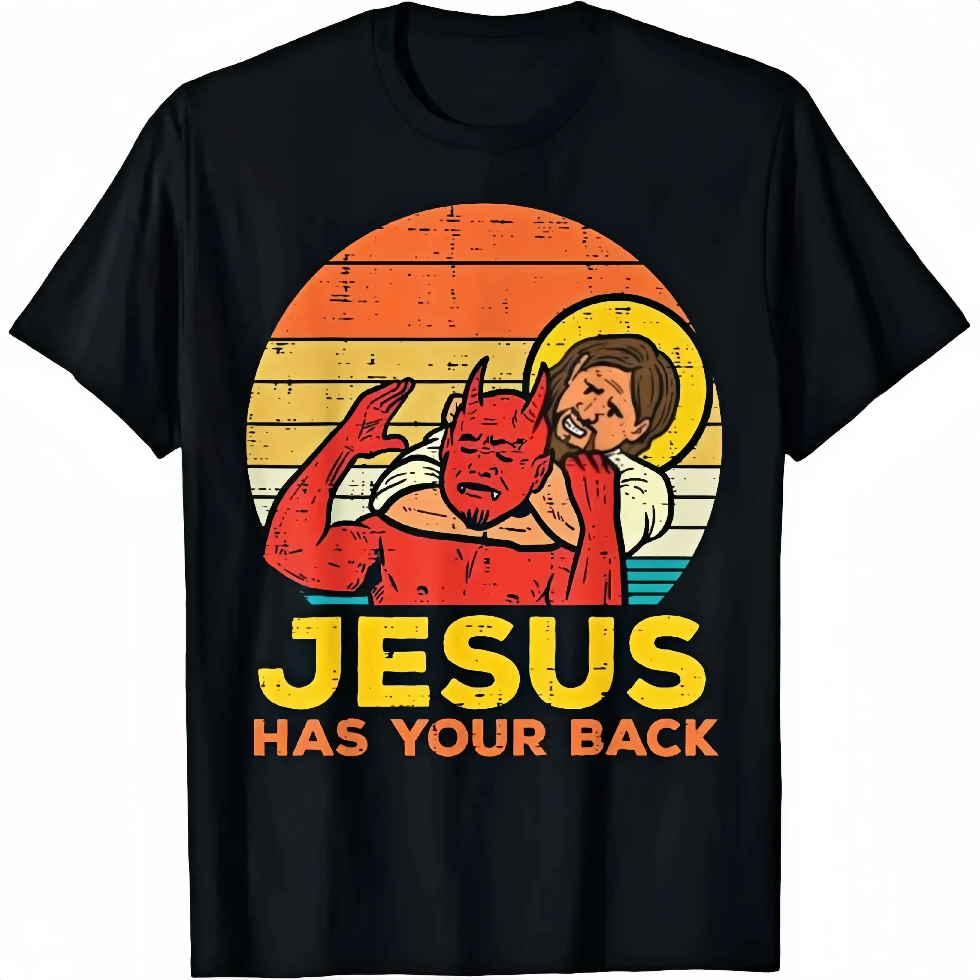 Men's & Women's Retro Christian "Jesus Has Your Back" Graphic T-Shirt, Cotton Short-Sleeve Everyday Piece, Casual Summer Top, Shortsleeve, Tshirt, Streetwear