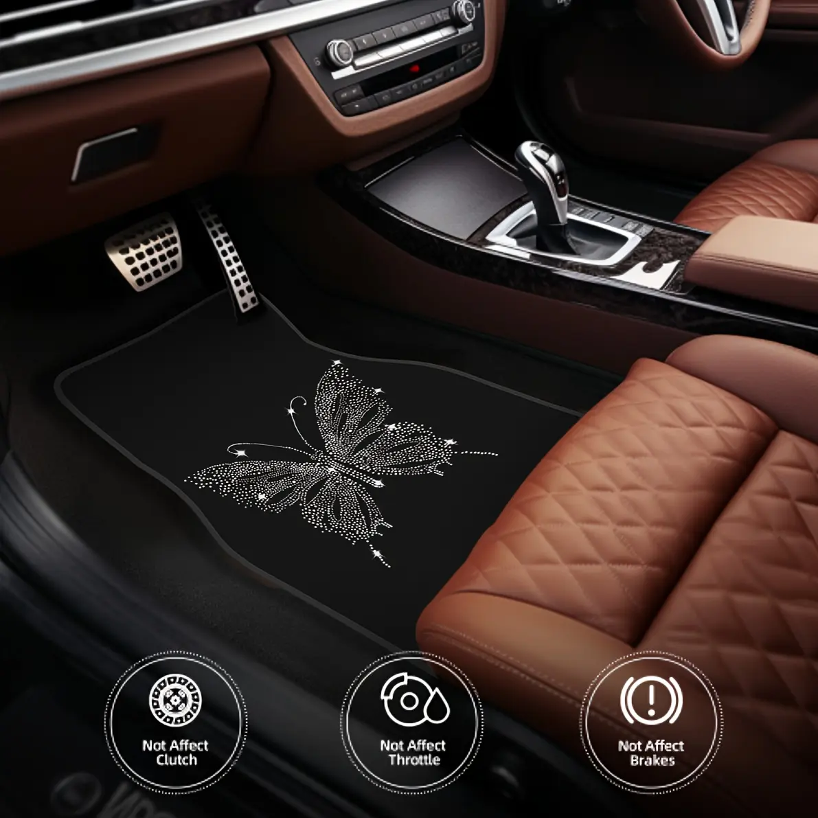 2D 4-Piece Butterfly Theme GM Mat, Car Floor Mats All Weather for Front and Rear Seat Protection, Stylish and Durable Auto Accessories, Car Accessory, Four Seasons GM Decorative Accessories, Automotive Floor Mats, Car Interiors