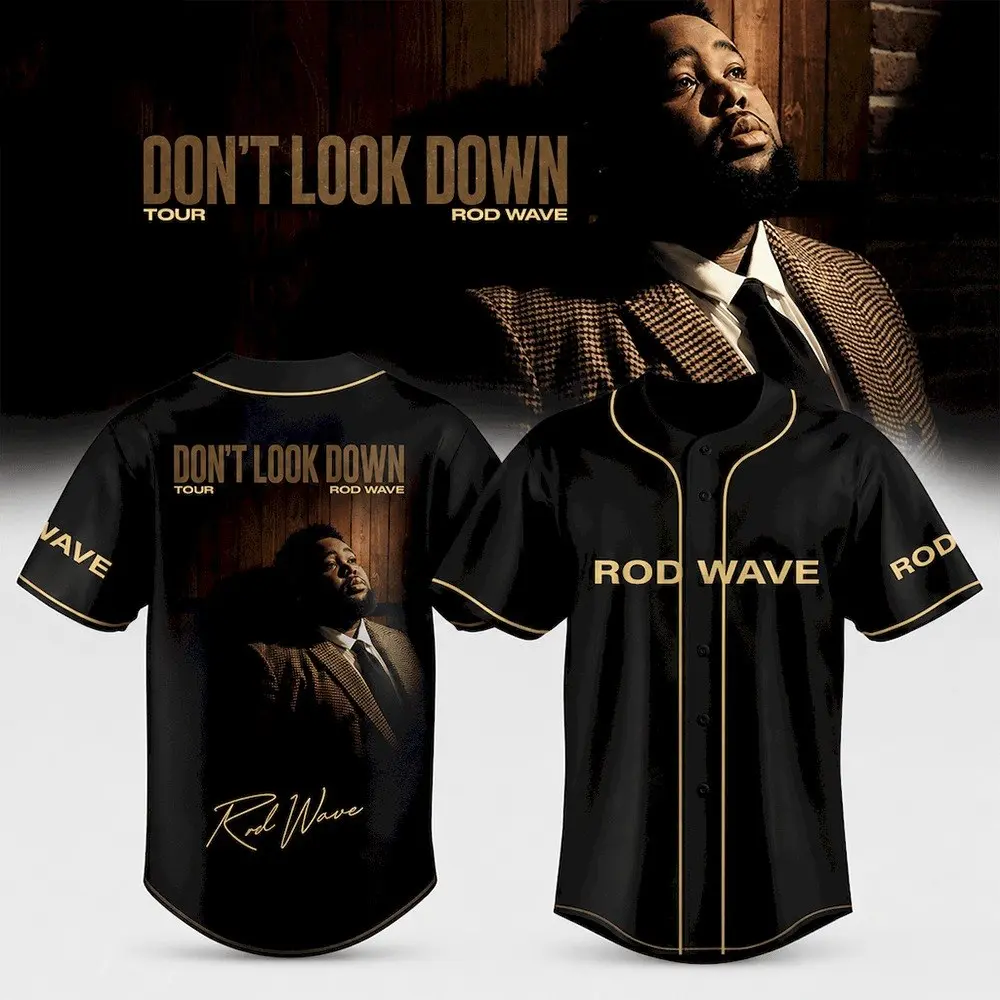 Rod Wave "Don't Look Down" Tour Baseball Jersey Shirt, Hip Hop Graphic Tee Button Down Shirt, Music Concert Merch For Both Men and Women