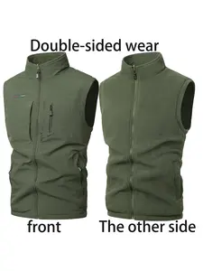 Men’s Fleece-Lined Vest/Waistcoat, Two-Way Wear, Stand Collar, Thickened for Autumn/Winter, Fishing Vest with Multiple Pockets