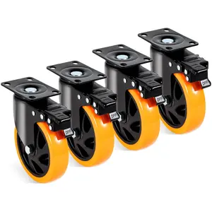 VEVOR Caster Wheels, 5-inch Swivel Plate Casters, Set of 4, with A/B Locking No Noise PVC Wheels, Heavy Duty 450 lbs Load Capacity Per Caster, Non-Marking Wheels for Cart Furniture Workbench