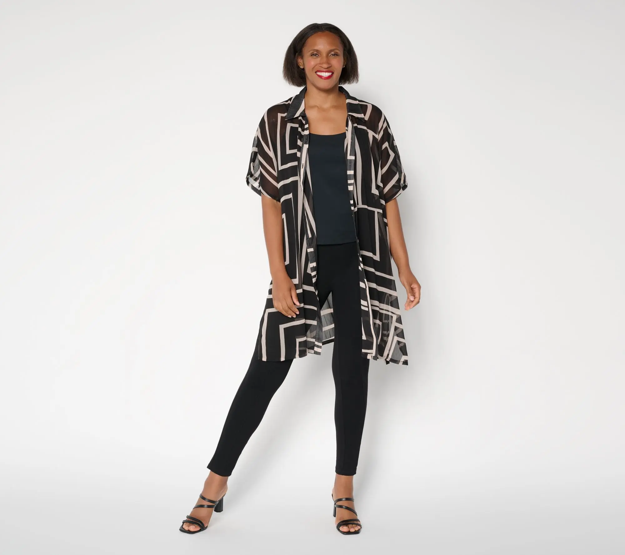Dennis Basso Petite Printed Duster with Elbow Sleeves Dennis Basso Petite Printed Duster with Elbow Sleeves