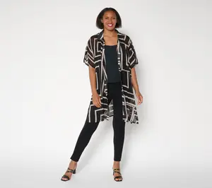 Dennis Basso Regular Printed Duster with Elbow Sleeves