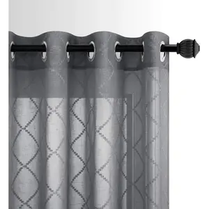 KOUFALL Elegant Curtains for Living Room 2 Panels Set Gray Diamond Grey Sheer Curtains Drapes for Bedroom 84 Inches Long