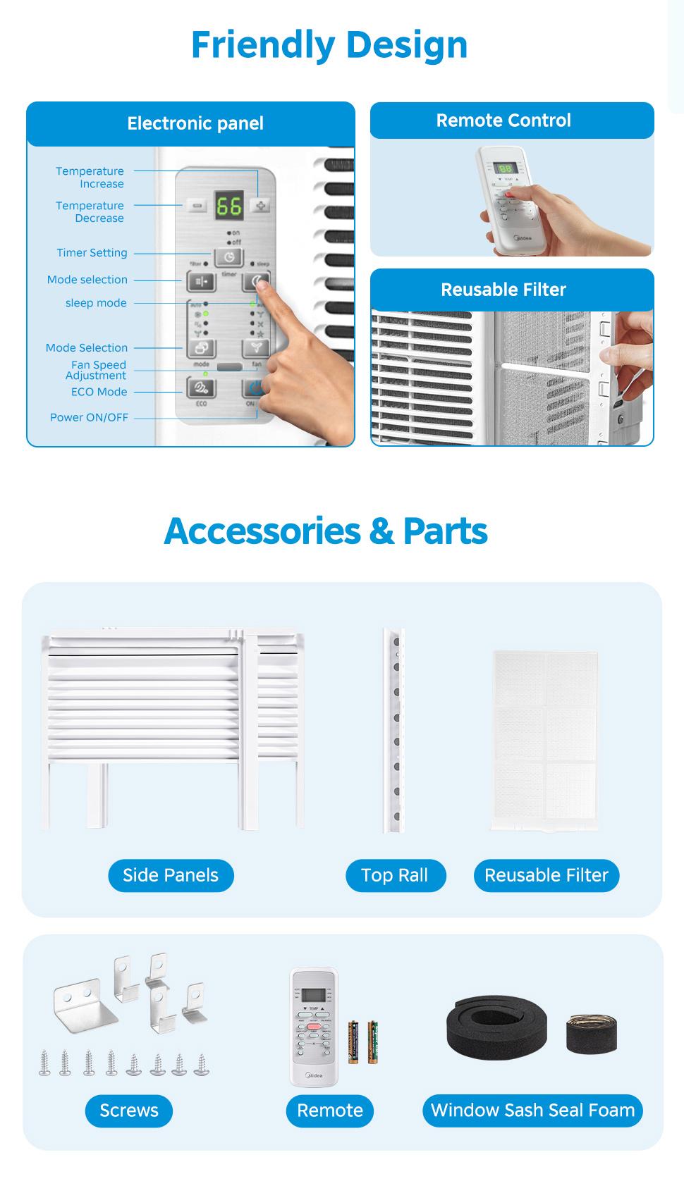Midea 5,000 BTU Digital Window Air Conditioner, Cools up to 150 Sq. Ft. AC with Easy-to-Use Reusable Filter, Remote, Perfect AC for Bedroom, Living Room, Home Office, Electronic Control