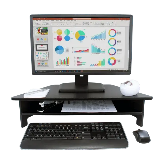 VICTOR® High Rise™ Computer Monitor Stand, Modern Ergonomic Office Desk Accessory with 27”w x 11.5”l x 6.5”h Size, Laminate Coating, Non-Slip Rubber Pads for Laptops & Desktop Displays, Reduces Negative Health Effects, Wood, Stable, Optional Height Extend