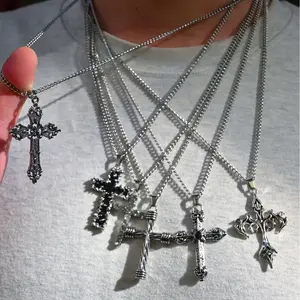 Men's Stainless Steel Vintage Cross Design Pendant Necklace - Hip Hop Style, Daily Wear & Party Decor, Exquisite All-Match Birthday Gift Fashion Accessory