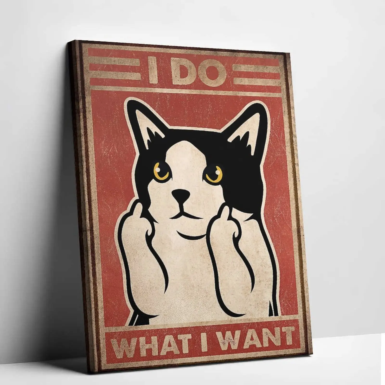Funny Middle Finger Cat Canvas Art - Retro Humor Sarcastic Tone Unframed Poster, Sarcastic Bathroom Home Decor