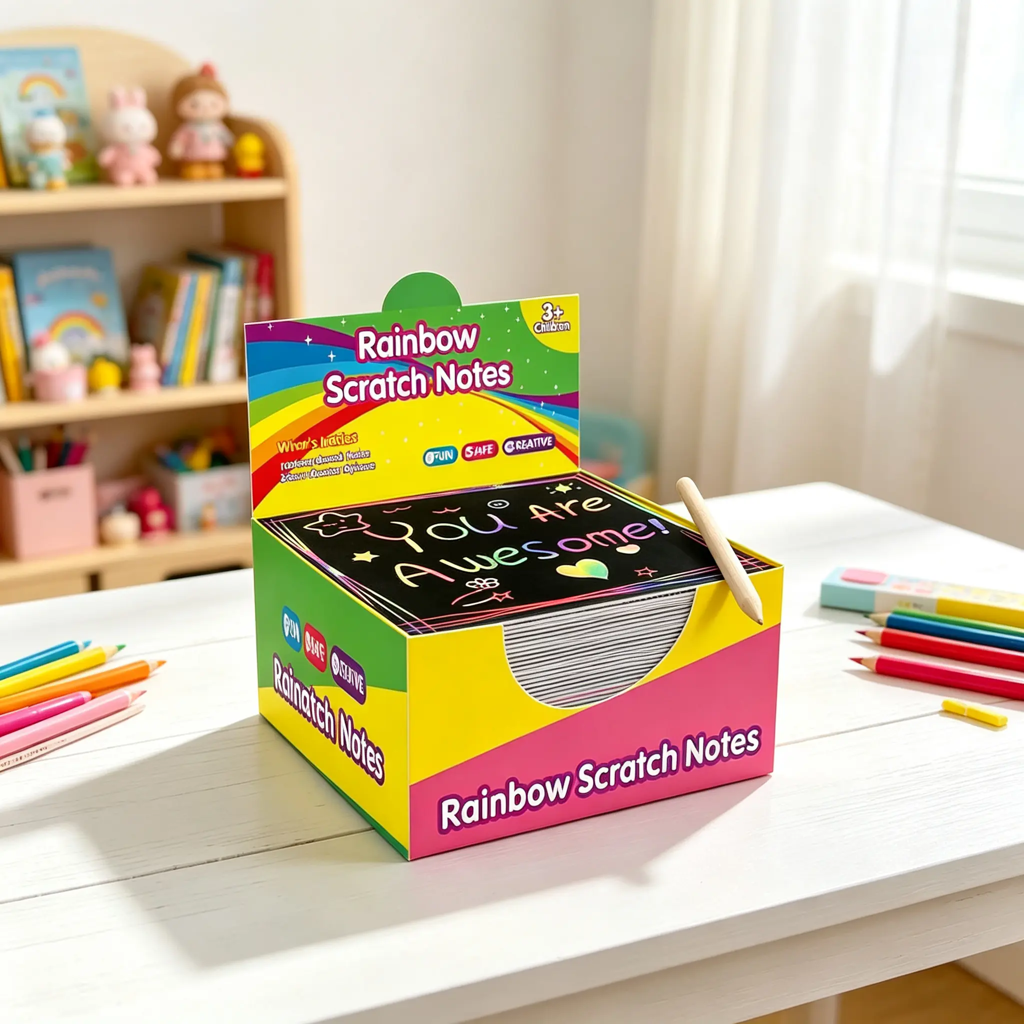 Rainbow Paper（8.5cm*8.5cm） Colorful ReflectivePaper Mini Notes Artistic Drawing Set with Black Coating Reveals Colorful Pattern