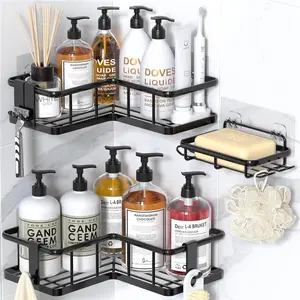 Corner Shower Caddy 3-Pack with Soap Holder, 4 Removable Hooks, L Shaped Corner Shower Organizer for Bathroom & Kitchen Storage
