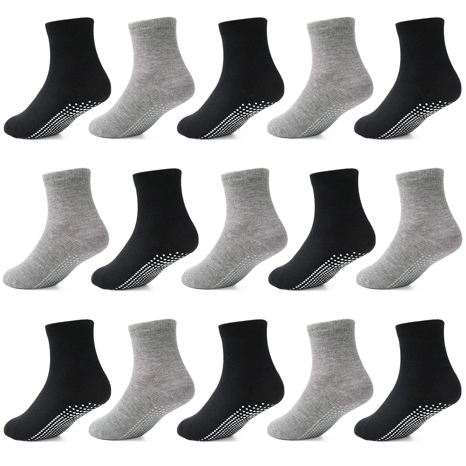 TPHON Toddler Kids Socks with Grippers for Boys Girls, Non Slip Grip Boys Socks 15 Pairs Half Cushion Crew Socks soft comfy sock Clothing Casual