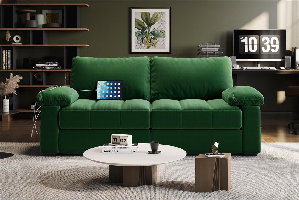 Yaheetech 2-Seater Velvet Sofa Couch with Pillow Top Arms, 79’’ W Upholstered Loveseat Sofa with USB Charging Ports and Storage Pockets