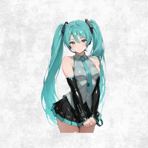 Hatsune Miku Sticker – Futuristic Vocaloid Idol with Twin Tails, Cyber Outfit & Blue Glow, Kawaii Tech Aesthetic for Laptop or Car