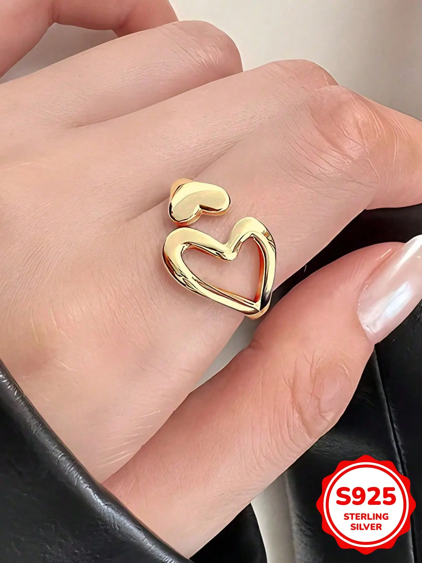 Elegant S925 Silver Heart Ring, Love Ring, Open Design Fashion Jewelry Gift for Women, Perfect Wedding & Engagement Accessory, Heart Shaped Ring, Adjustable Rings