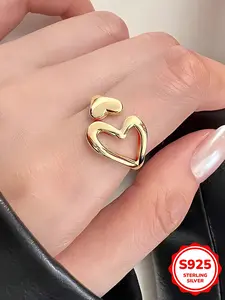 Elegant S925 Silver Heart Ring, Open Design Fashion Jewelry Gift for Women, Perfect Wedding & Engagement Accessory, Heart Shaped Ring, Adjustable Rings