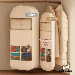 3-Size Hanging Garment Bag with Transparent Pockets, Dustproof Design, Luxury Storage with Durable Self-Compression Zipper, Saves 70% Closet Space