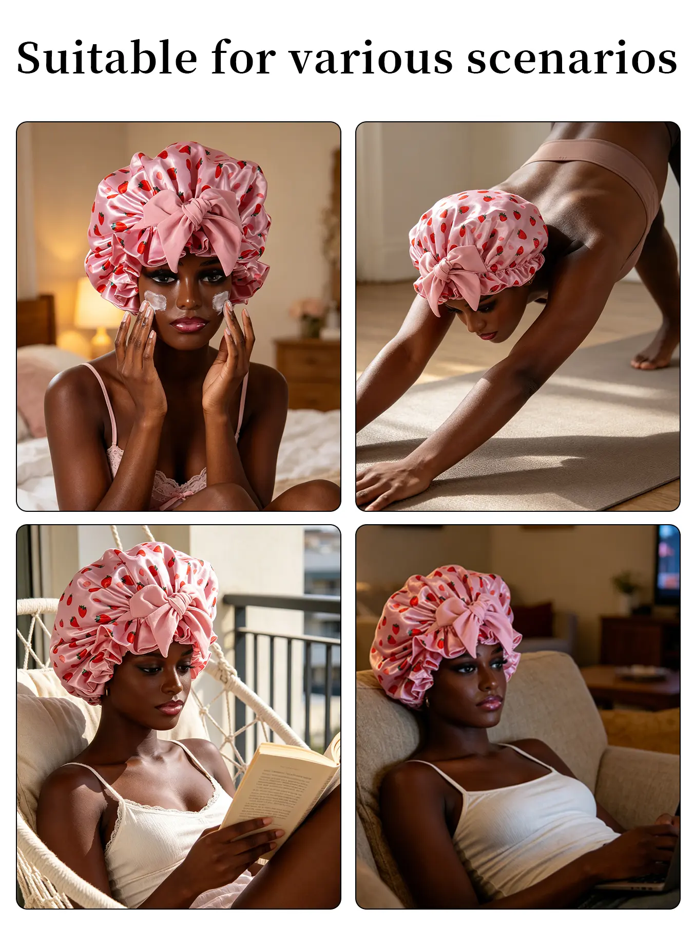 Double Layer Silk Bonnet Soft Hair Cap for Curly Natural Hair Any Time Hair Protection with Elastic Tie Band