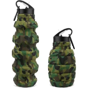 QiCheng&LYS Collapsible Water Bottle Sports Bottle 19.5OZ/580ml Travel Water Bottle for Men Women Kids. BPA Free Food Grade Silicone. (Army green camouflage)