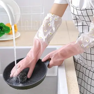 Thick Waterproof Household Cleaning Gloves, Long Elastic Cuff, Rubber Material, Ideal for Kitchen, Laundry, Fruit Washing, Gardening, Reusable Gloves