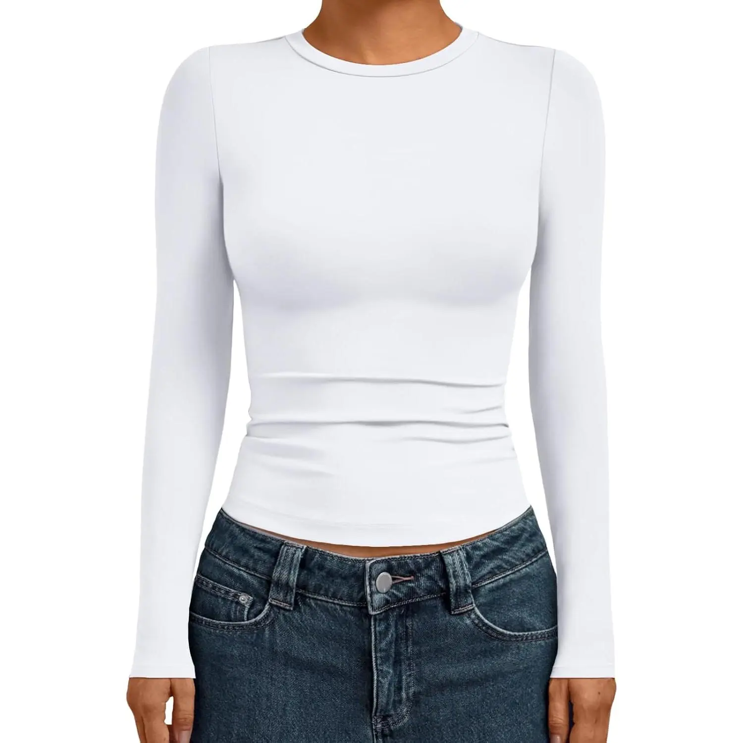 Womens Long Sleeve Shirts Basic Compression Tops Slim Fit Crew Neck Layering Underscrubs Y2K Going Out Clothes