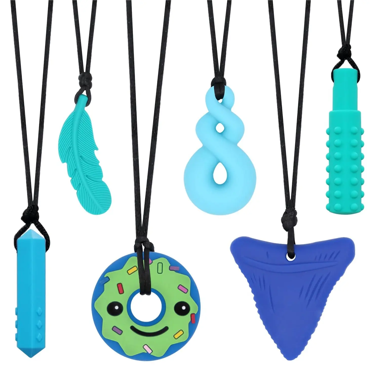 BY-FAN34 6pcs Food-Grade Silicone Chew Necklaces for 3 Yrs Plus Special Needs Kids, Anxiety & Stress Relief, Easy to Clean Sensory Jewelry for ADHD/SPD/Autism Chewing Needs