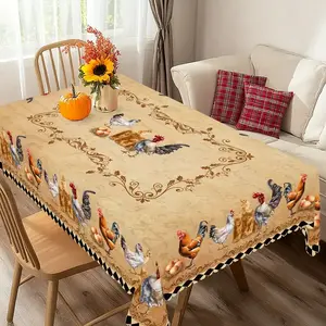 Vintage Rooster Round Tablecloth – Farmhouse Chicken & Egg Print – Durable Table Cover for Kitchen, Dining, Patio, Picnic, Indoor/Outdoor Use – Gift for Family & Friends