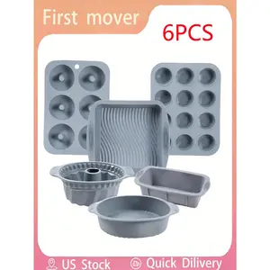 6pcs/Set Silicone Baking Tools Kit, Non-Stick Baking Trays, Cake, Bread, Muffin, Toast, Mousse Molds - Suitable For Christmas, Halloween, Easter, Kitchen Baking Tools