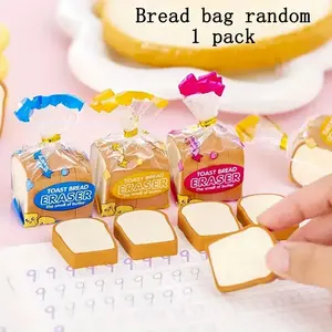 Cute Toast Bread Shaped Erasers Set, 4 Pieces Per Bag, School Stationery, Fun Rewards, Creative Learning Supplies for Students