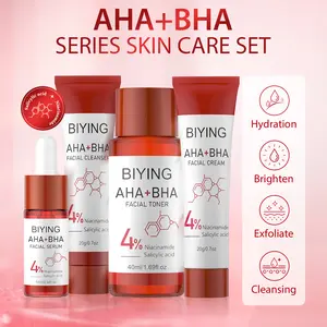 4-Piece AHA BHA Travel Skincare Set | Gentle Exfoliating Routine - Cleanser, Toner, Serum & Moisturizer For Women & Teens, Korean Hydrating Daily Facial Care Gift Set Moisturizing
