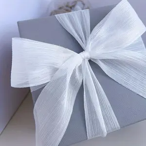 1 Roll Multicolor Ribbon Pleated Chiffon 4cm/1.57Inch Handmade Tulle Fabric Snow Tulle Ribbon for Bouquet Wedding Decoration Gift Wrapping Bridal Flower Bouquet Wedding Invitations Decor Gift Wrappin DIY Decorative Ribbon