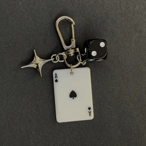 Trendy Y2K Poker Playing Card Keychain, Acrylic Spade Charm with Dice & Star Pendant, Novelty Bag Backpack Car Key Accessory for Men Women, Fun Quirky Gift, Christmas & Thanksgiving Holiday Gift