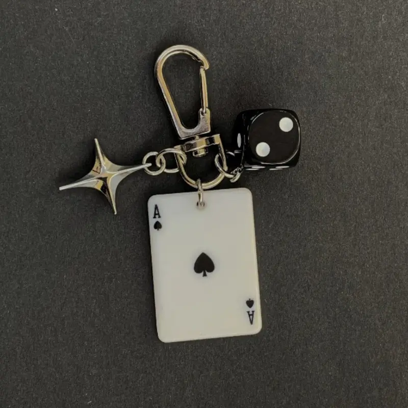 Trendy Y2K Poker Playing Card Keychain, Acrylic Spade Charm with Dice & Star Pendant, Novelty Bag Backpack Car Key Accessory for Men Women, Fun Quirky Gift, Christmas & Thanksgiving Holiday Gift