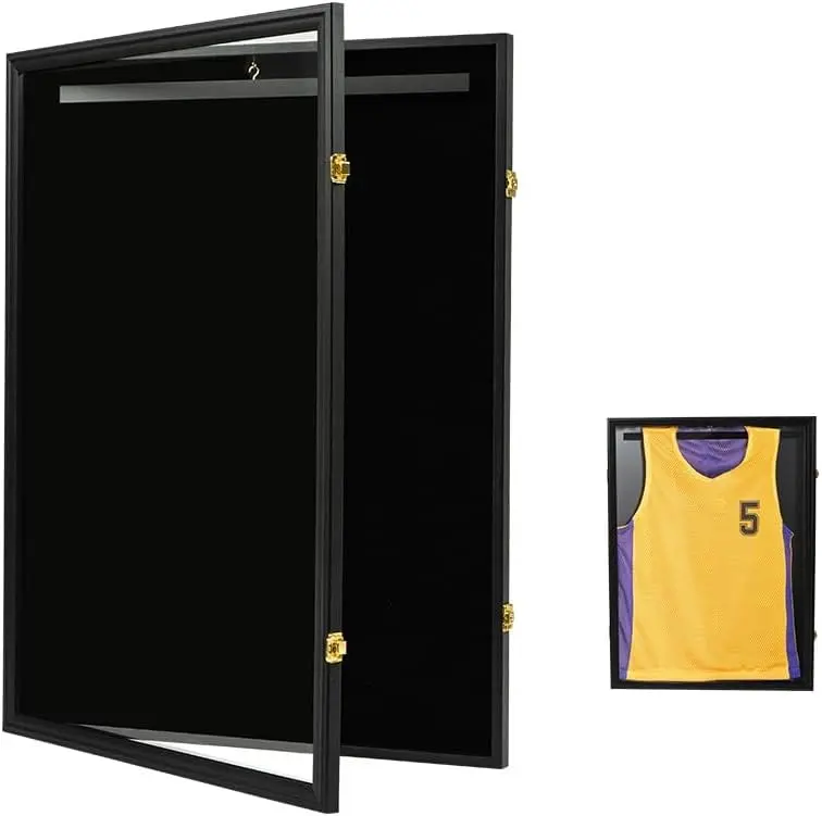 PIT66 32" Frame Box Wall Display/Case, Lockable Rack Football Basketball Jersey Storage Box Accessories Black