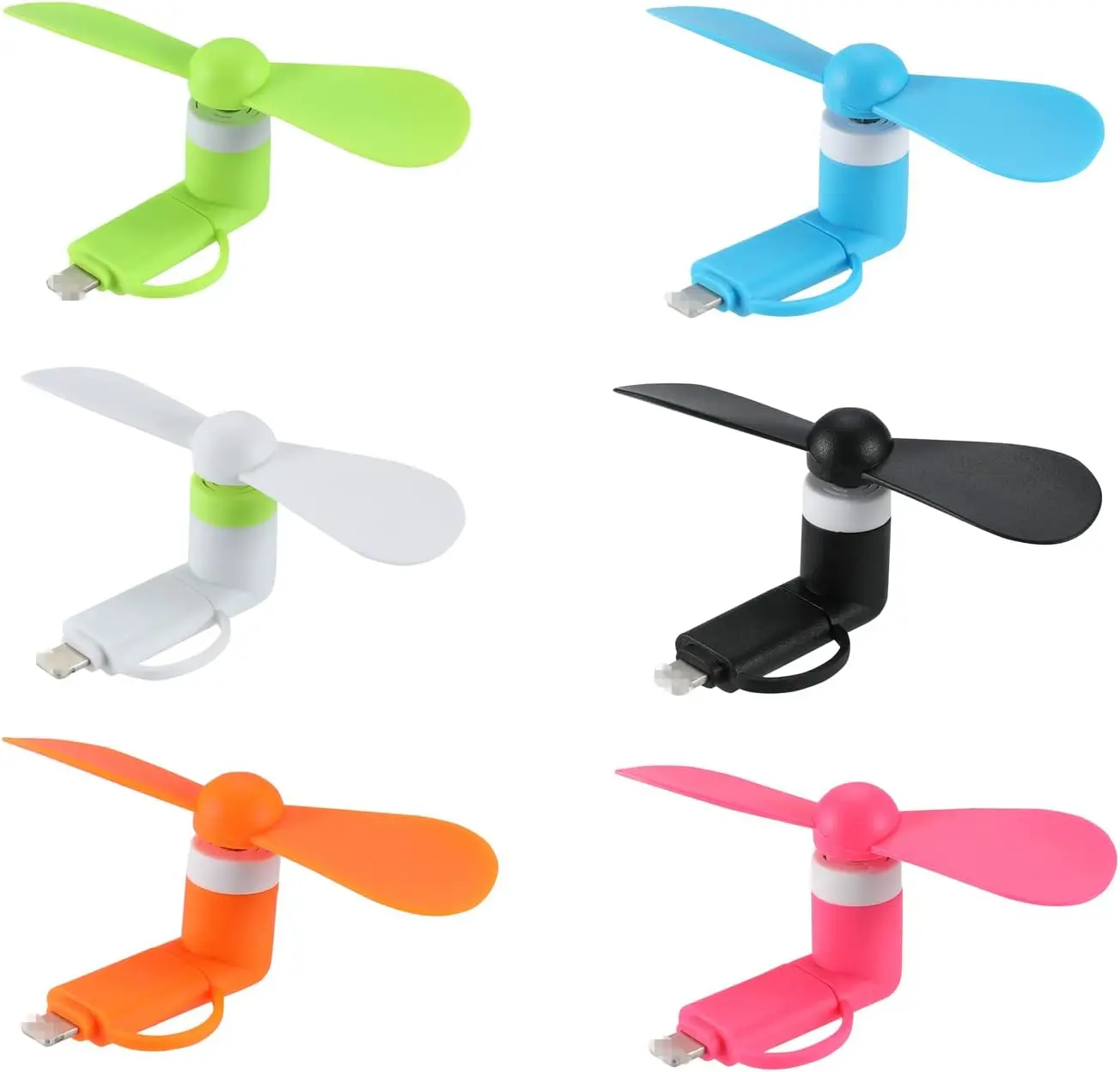 Summer Spring Gift Mini Cell Phone Fan 2-in-1 Fan Compatible for iPhone, iPad, Android Smartphone,Tablet - Colorful and Powerful- Cell Phone Summer Accessories (6-Pack)