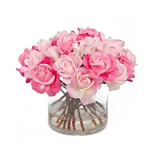 Real Touch Mixed Pink Large Roses with Rose Buds Centerpiece