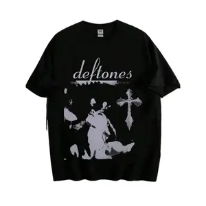 Graphic Cotton T-Shirt Classic Deftone Rock Print, Men's T-Shirt, Men's Retro Cross Art Print Loose Short Sleeved Shirt Y2K,Oversize Plus Size Men's S To 5XL,Summer Tee