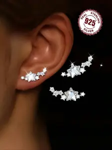 A pair, S925 silver, women's fashionable earrings, star earrings, Studs earrings, delicate personality, fresh and shining, fashionable and versatile, suitable for women's parties and daily wear, low allergy, Zircon Stud Earrings