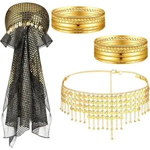 4 count Gypsy Costume Women Halloween  Dance Accessories Fortune Teller Headpiece  Ethnic Tribal Indian Women(Classic Style)