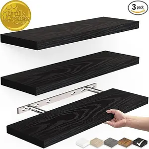 Floating  Shelves for Bathroom, Bedroom, Living Room, Kitchen, Hanging Shelf for Books/Storage/Room Decor with 22lbs Capacity (Black, Set of 3, 15.7in)