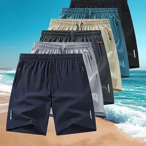 Summer Men's Shorts Set, 6 Pcs, Quick-Dry Breathable Fabric, Comfortable Polyester Blend, Mild Elasticity, Plain Design, Convenient Pockets