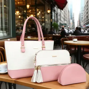 Women's High-Capacity Pink Tote and Matching Wallet Set: Durable, Spacious, and Versatile Handbag Combo with Adjustable Strap for Stylish Everyday Use, 3PCS Purses for Women Tote Bag and Wallet Set Shoulder Satchel Handbags
