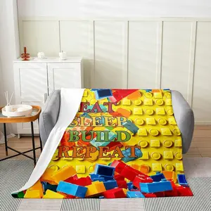 Building Blocks Fleece Blanket,Fashion Geometric Colorful 3D Print Bed Blanket for Adults Teens,Kids Toy Gaming Bricks Games Room Decor,Super Soft Flannel Blanket