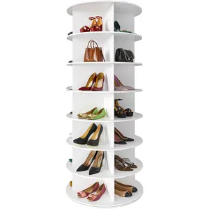 7-Tier Rotating Shoe Rack Tower, Rotating Shoe Display Lazy Susan, Rotating 360 Shoe Rack Storage Round Carousel, Standing Handbag Rotating Shoe Cabinet Organizer (7-Tier White)