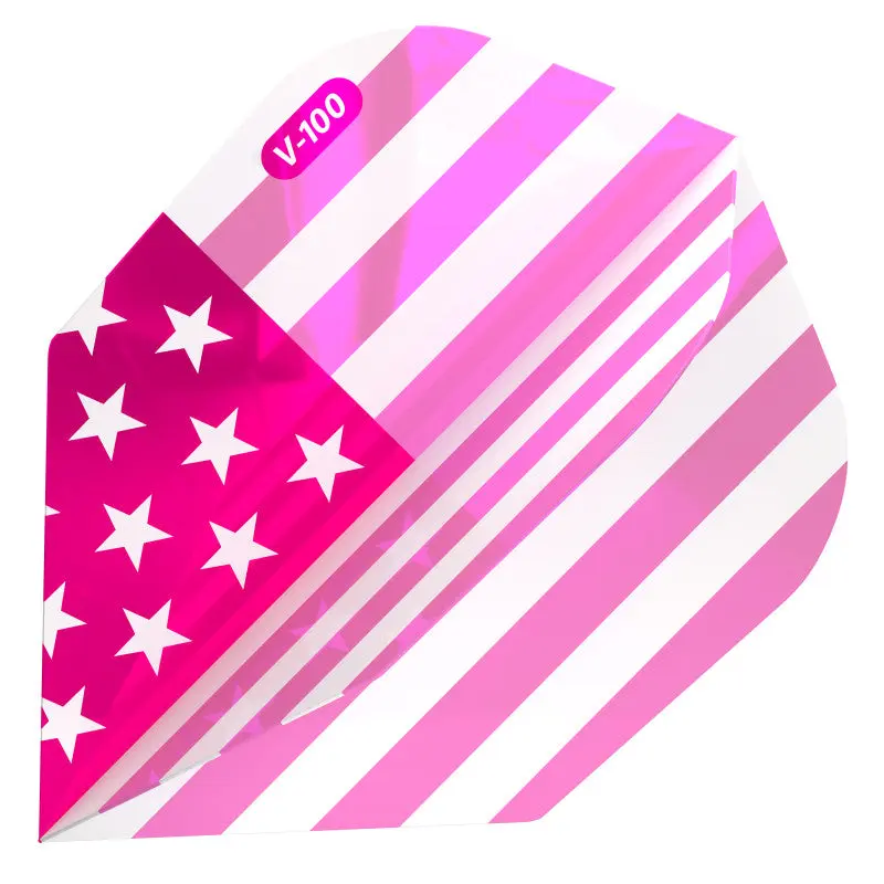 V-100 Durable Traditional Dart Flights, Patriotic Style Standard American Flag Pink Metallic Design, Durability