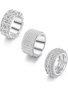 3Pcs 18k Gold / Silver Plated Bling Pave Ring for Men Big Bling Bling Hip Hop Iced Out Luxury Oversize Men's Ring Band Fit 7-13