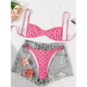 2026 New European & American Style Printed Bikini Sets for Women, Sexy Tie Side Low Rise Two Piece Swimsuit, Quick Dry Bathing Suit, Stylish Slim Fit Swimwear Perfect for Beach Vacation Pool Party Summer Holiday Cruise Travel